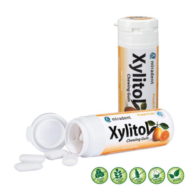 MIRADENT Zahnpflegekaugummi Xylitol Frucht