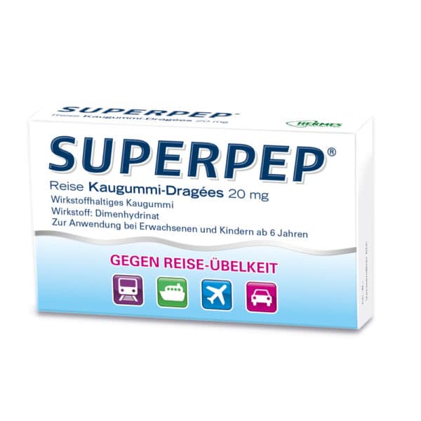 SUPERPEP Reise Kaugummi-Dragees 20 mg